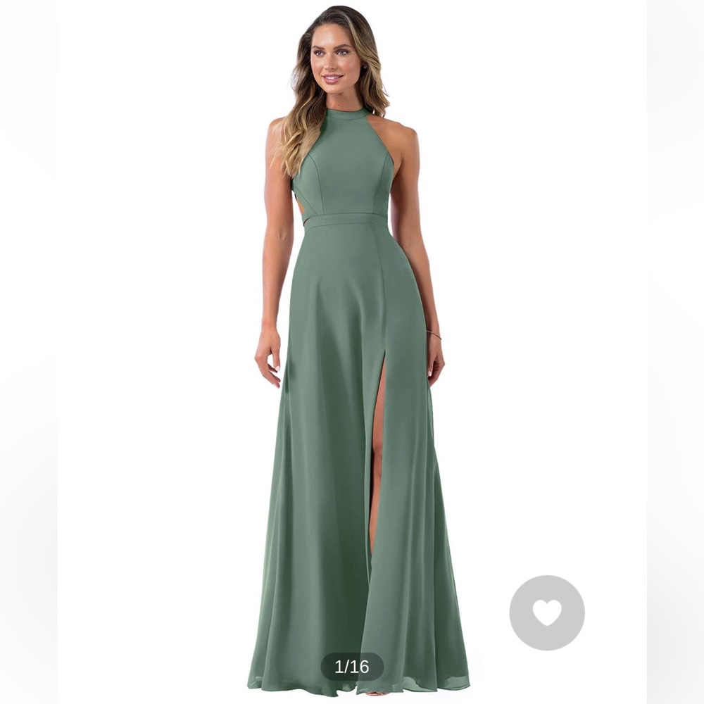 Azazie Clarice Maxi Bridesmaid Gown Eucalpytus Size A4